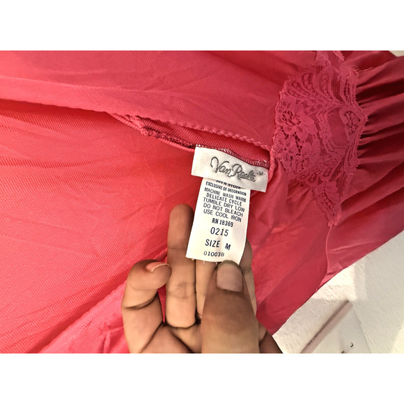 Van Raalte Vintage Lingerie Womens Medium Pink Lace Trim Maxi Nightgown Silk - Picture 5 of 7